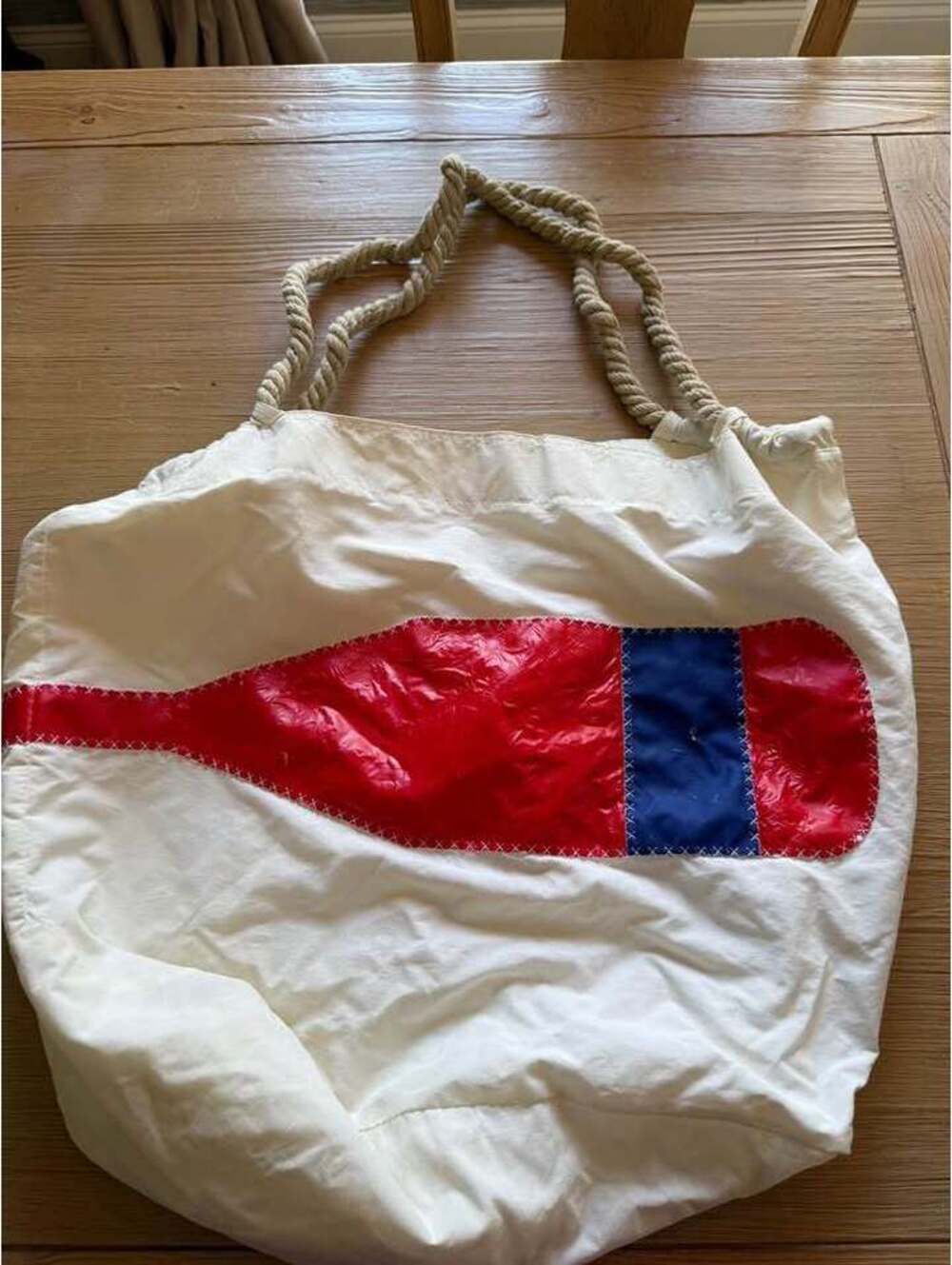 White Tote Bag with Red and Blue Design